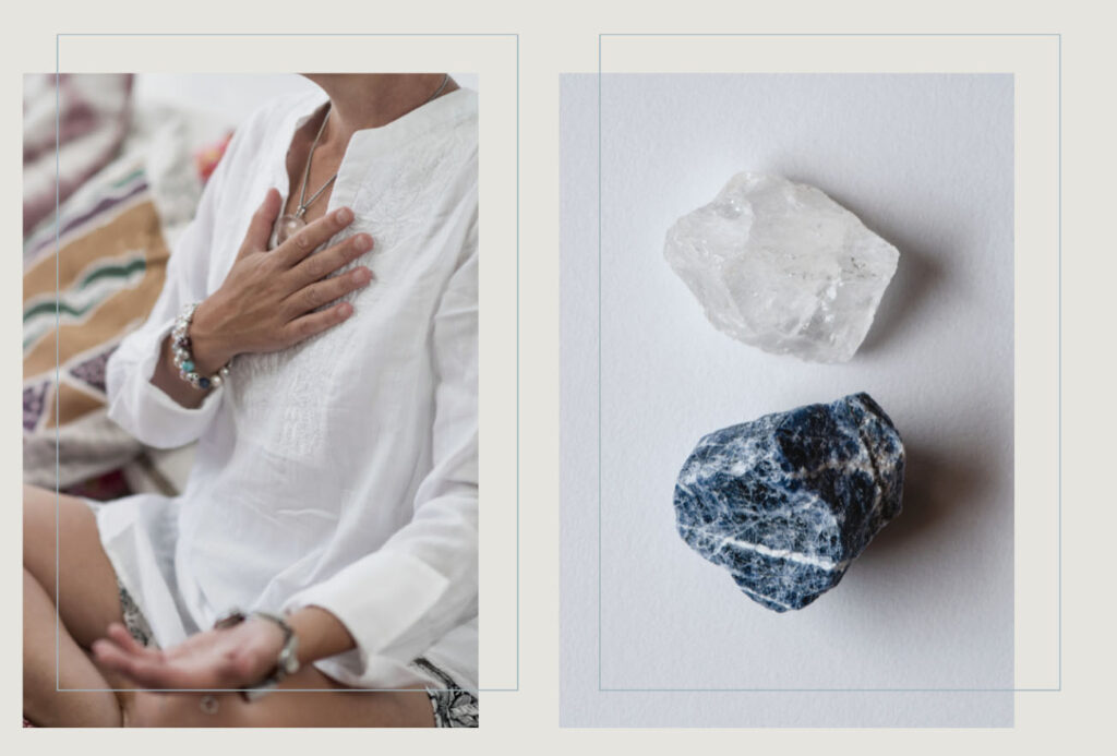 Blue crystal for healing, meditation using crystals